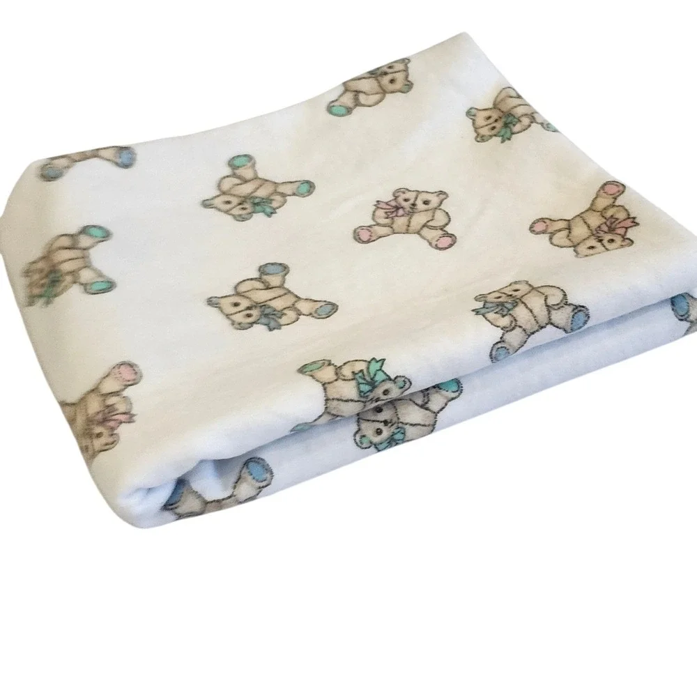 Vintage Carters Teddy Bear Receiving Blanket Cotton‎ Flannel Made in USA
